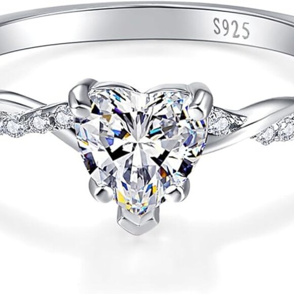 1.25ct Womens Heart Promise Ring Silver Heart Cut Ring - A-Cubic Zirconia - Picture 2 of 5